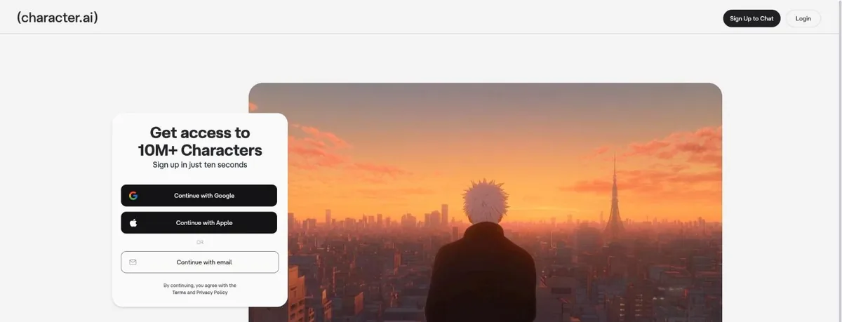 Character.ai homepage