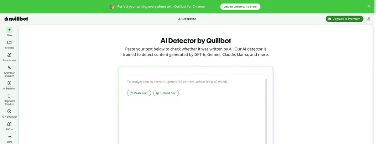 QuillBot AI Detector homepage