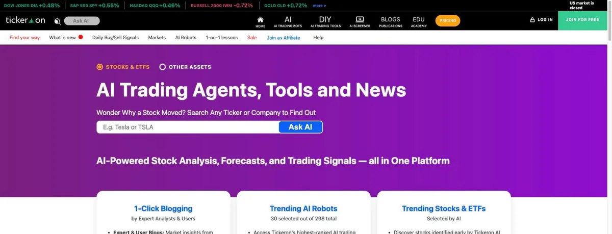 Tickeron homepage
