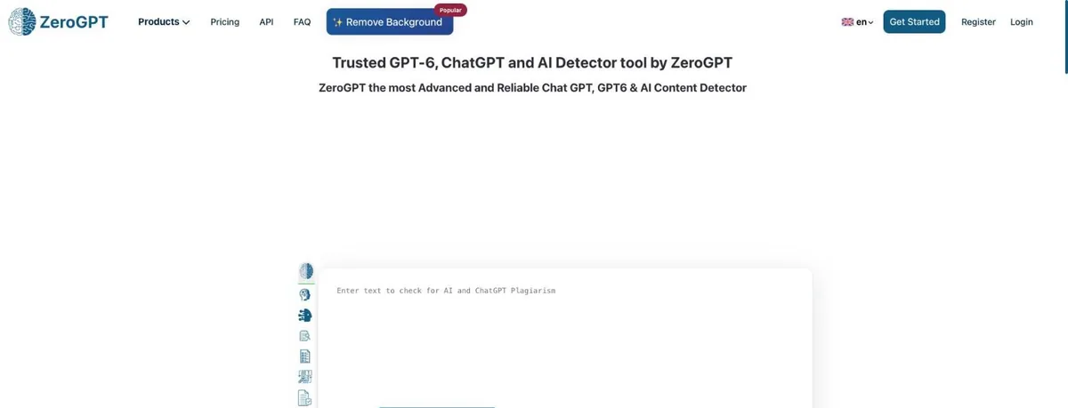 ZeroGPT homepage